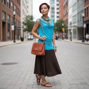 Teal Aqua Blue Lauren Ralph Lauren Cow Neck Blouse/ Top.